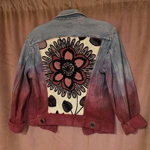 Floral Denim Jacket with Pink Ombre